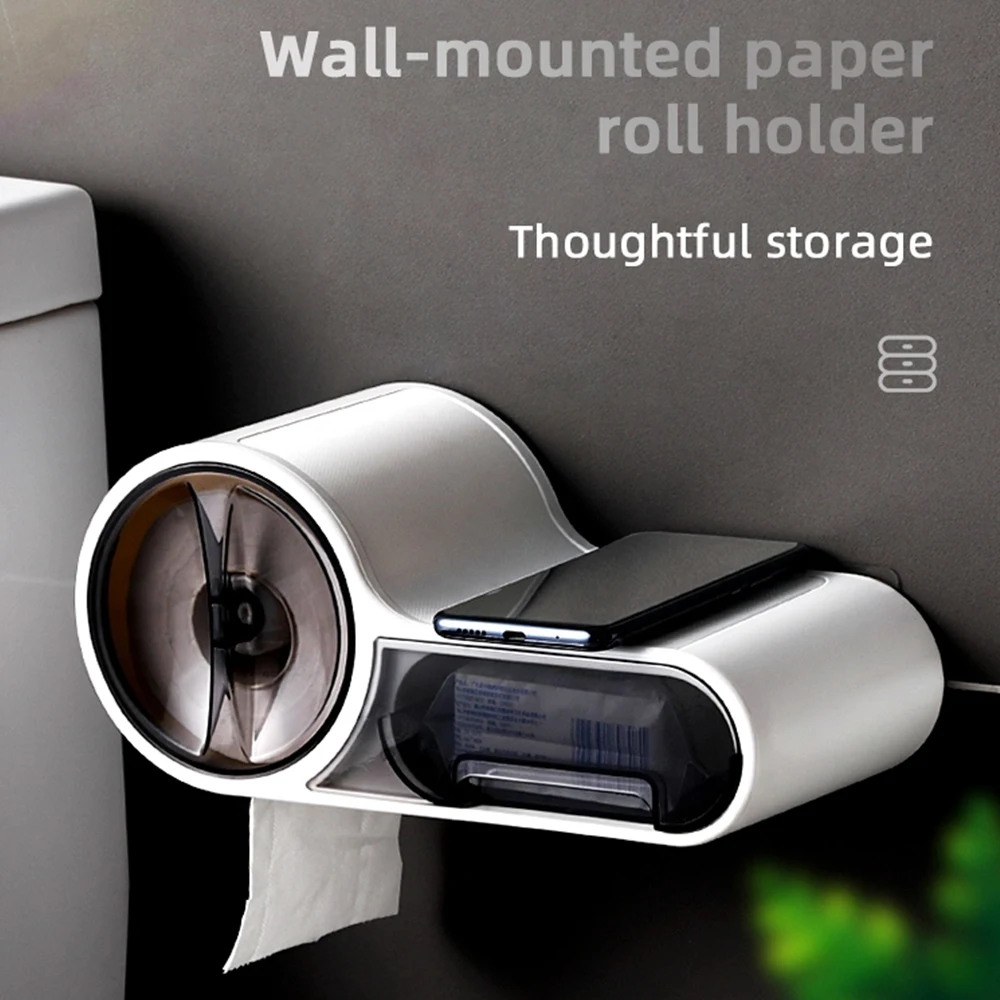 

Paper Dispenser Plastic Toilet Tissue Holder Bathroom Tissue Box Wall Mounted Storage Box Toilet Dispenser Shelf