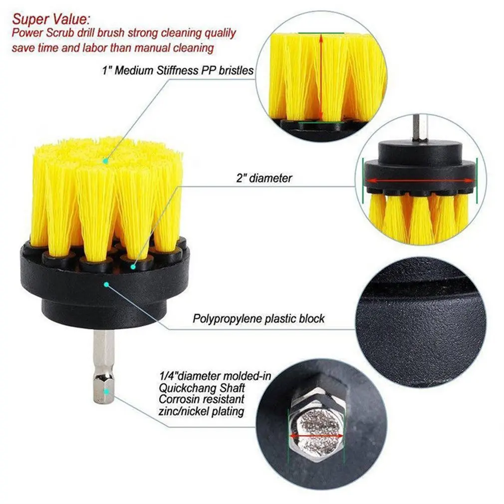 3 шт. Электрический поломоечных щеток сверла Пластик круглая Чистящая Щетка