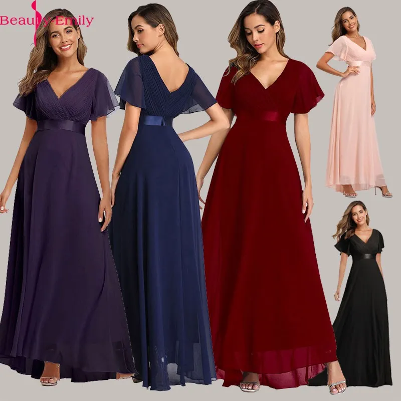 Женское вечернее платье с V образным вырезом бордовое шифоновое ТРАПЕЦИЕВИДНОЕ