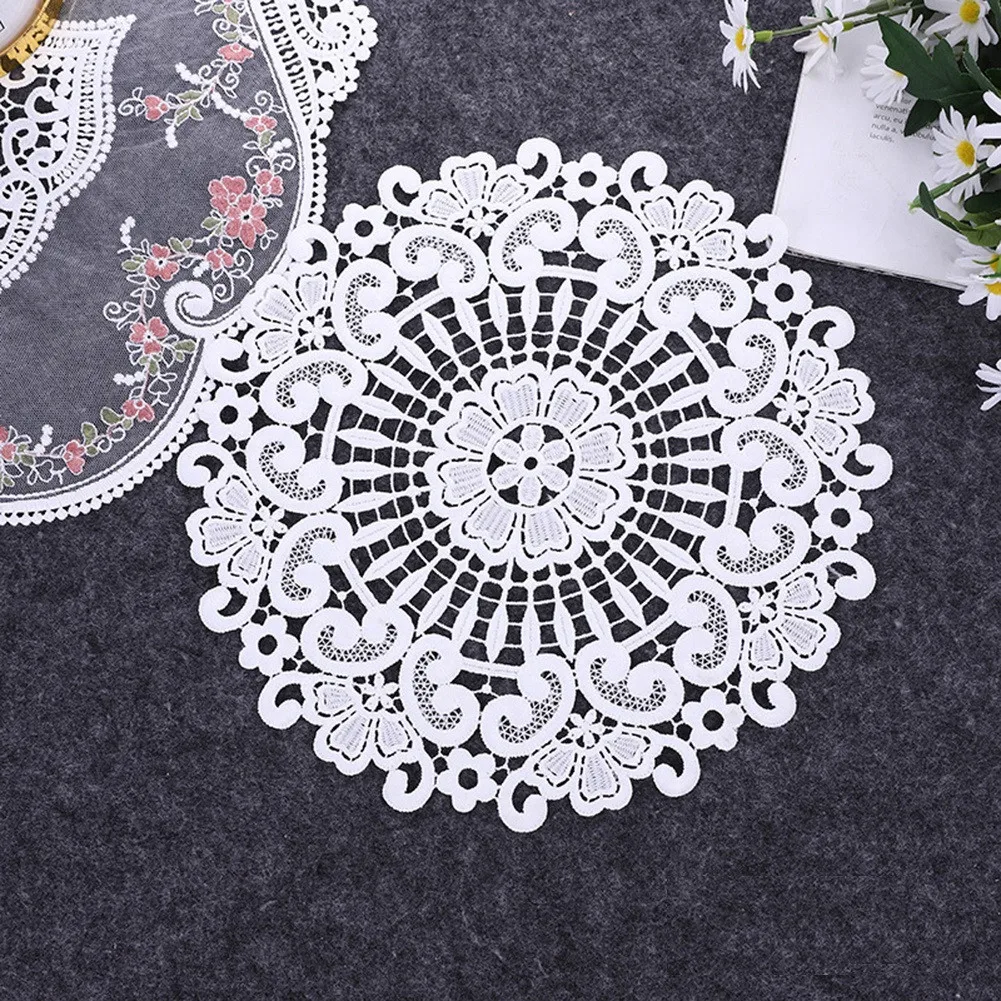

Lace Round White Embroidery Table Place Mat Wedding Pad Cloth Drink Placemat Cup Mug Dinner Tea Coaster Doily Kitchen