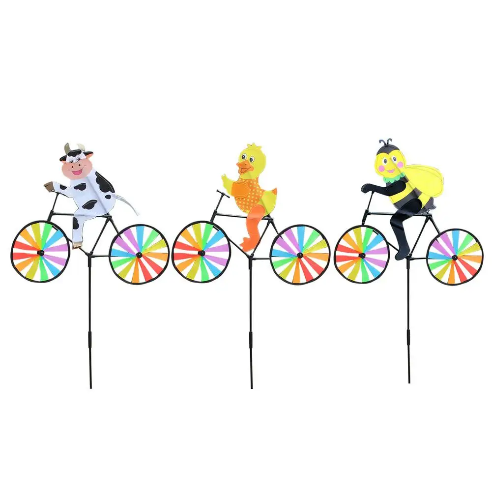

Vintage Bicycle Wind Spinner Bee Animal Windmill Stake Cow Riding Bike Ornament Home Garden Lawn Decoration