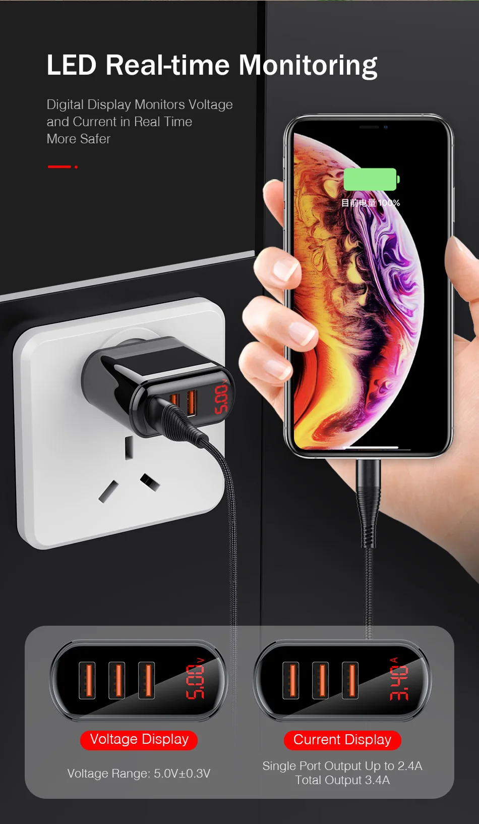 YKZ светодиодный USB зарядное устройство 3.4A Быстрая зарядка EU настенная вилка адаптер для iPhone samsung Xiaomi huawei Портативный мобильный телефон Быстрая зарядка