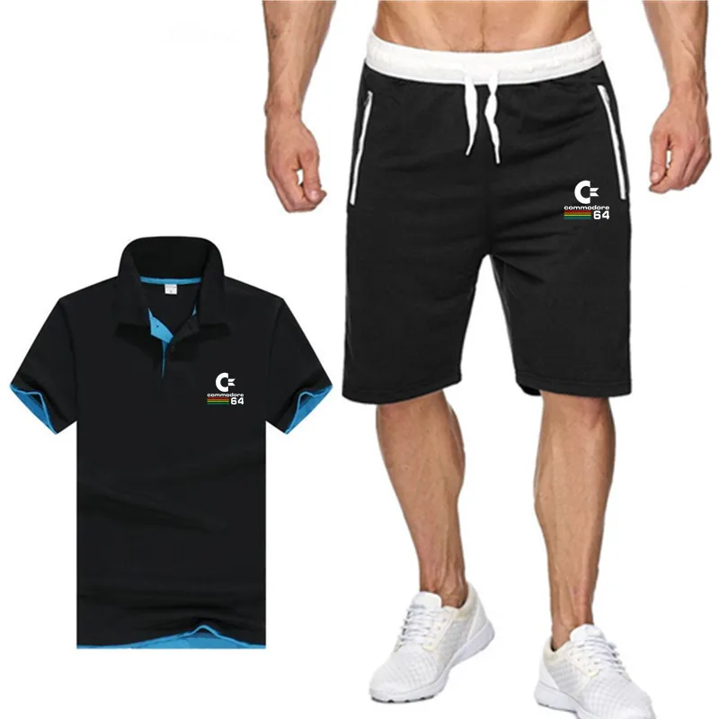 

Summer men's trend short sleeve T-shirt 2021 casual suit men's Polo Shirt two pieces of young and middle-aged handsome shorts
