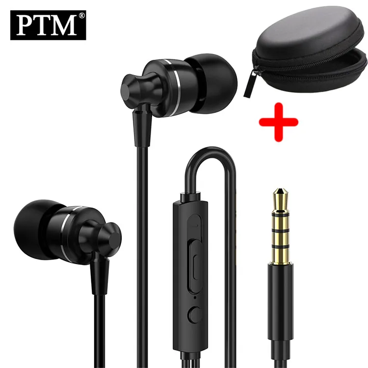 PTM D11G Hifi наушники с микрофоном гарнитура для samsung спортивные наушники с микрофоном проводные наушники Earb uds для телефона - Цвет: Black with Bag