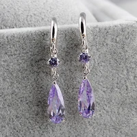 long water drop aaa zircon earrings fresh simple and versatile earrings earrings violet