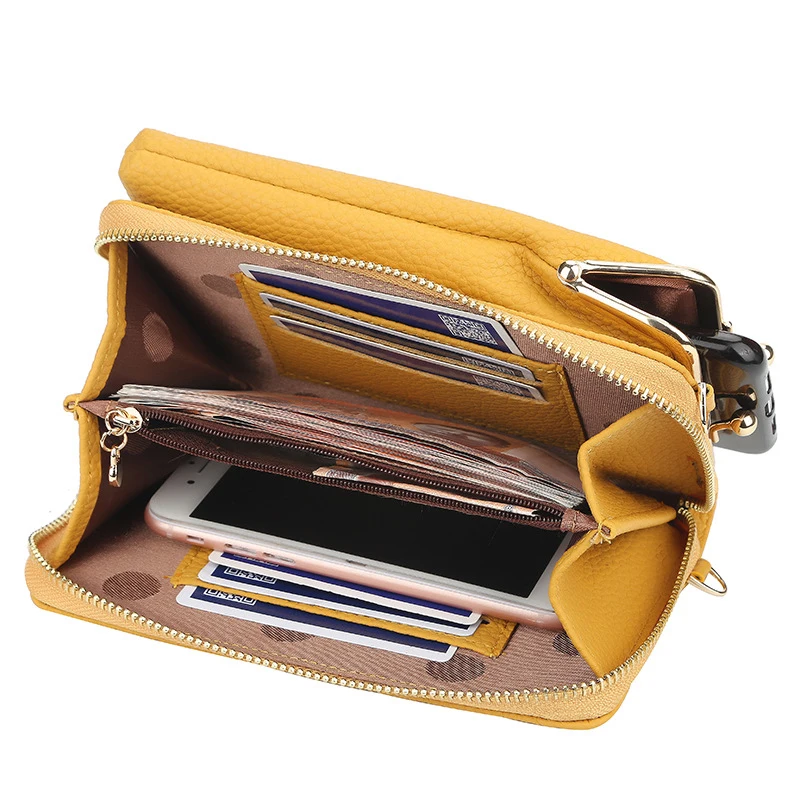 

Women Multifunction Zipper Wallet Coin Pocket Purses Solid Color PU Mobile Phone Big Card Holders Wallet Crossbody Pockets