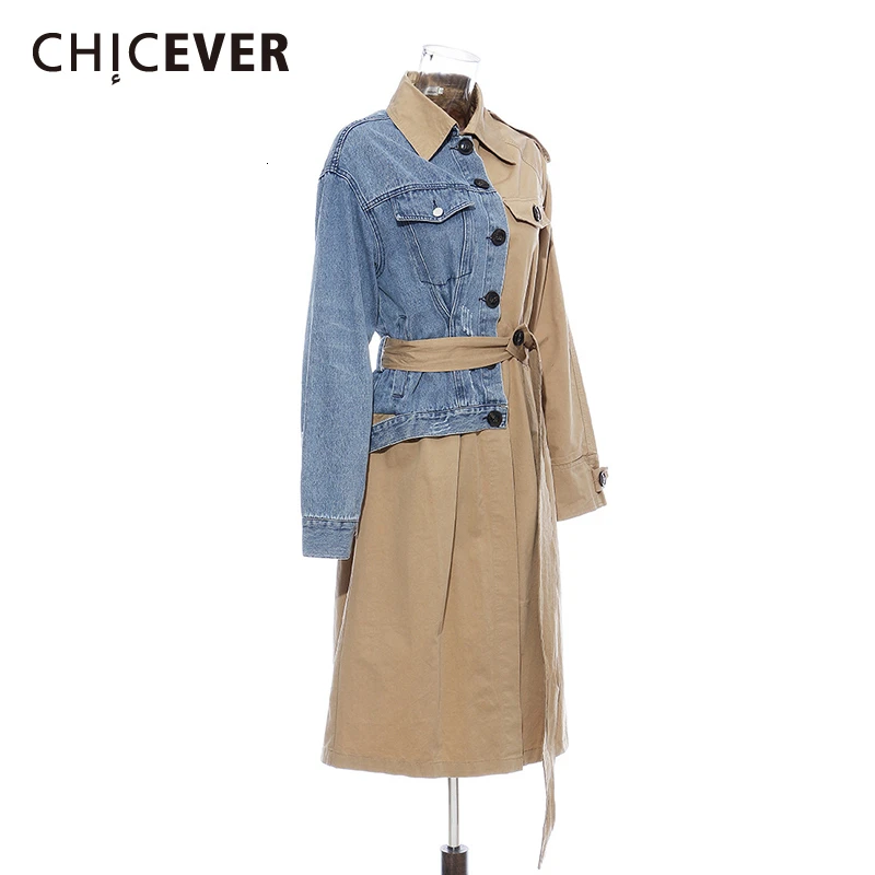 Женская ветровка CHICEVER джинсовая куртка комбинированного цвета с отложным