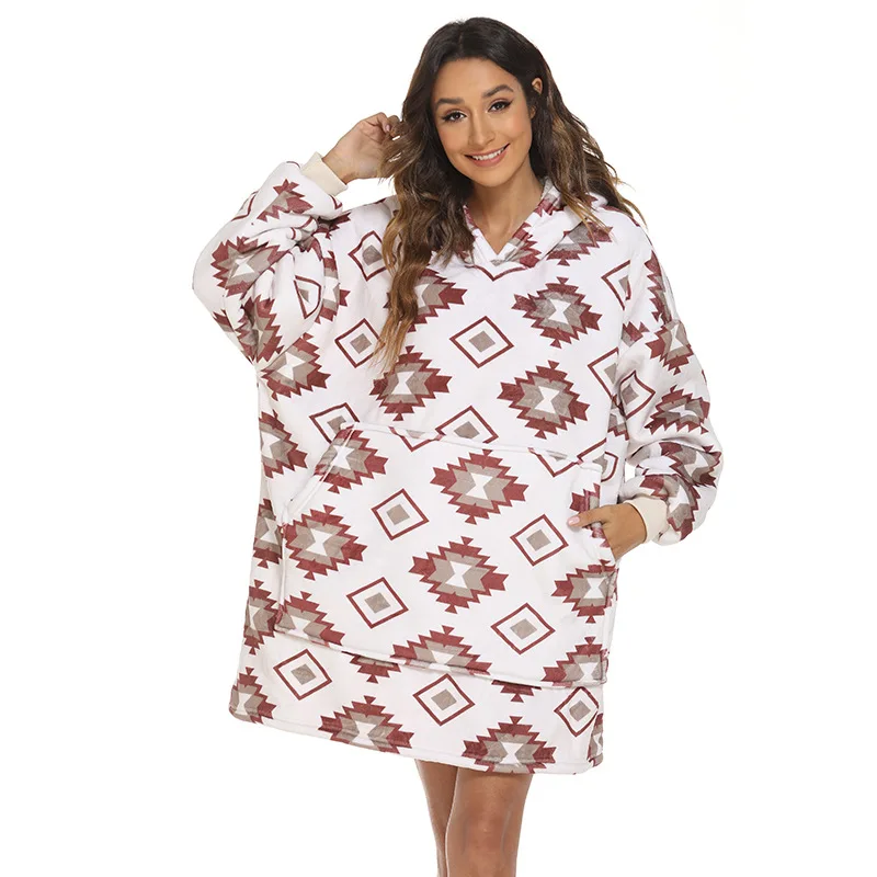 

Зима 2021 плюс бархатный толстый бриллиантовый сетчатый одеяло ленивое одеяло Повседневная Толстовка фланелевый свитер с длинными рукавами