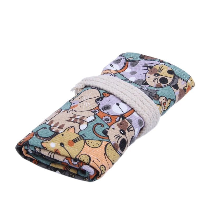 Холщовый пенал дорожный органайзер для карандашей с милым котом художника чехол