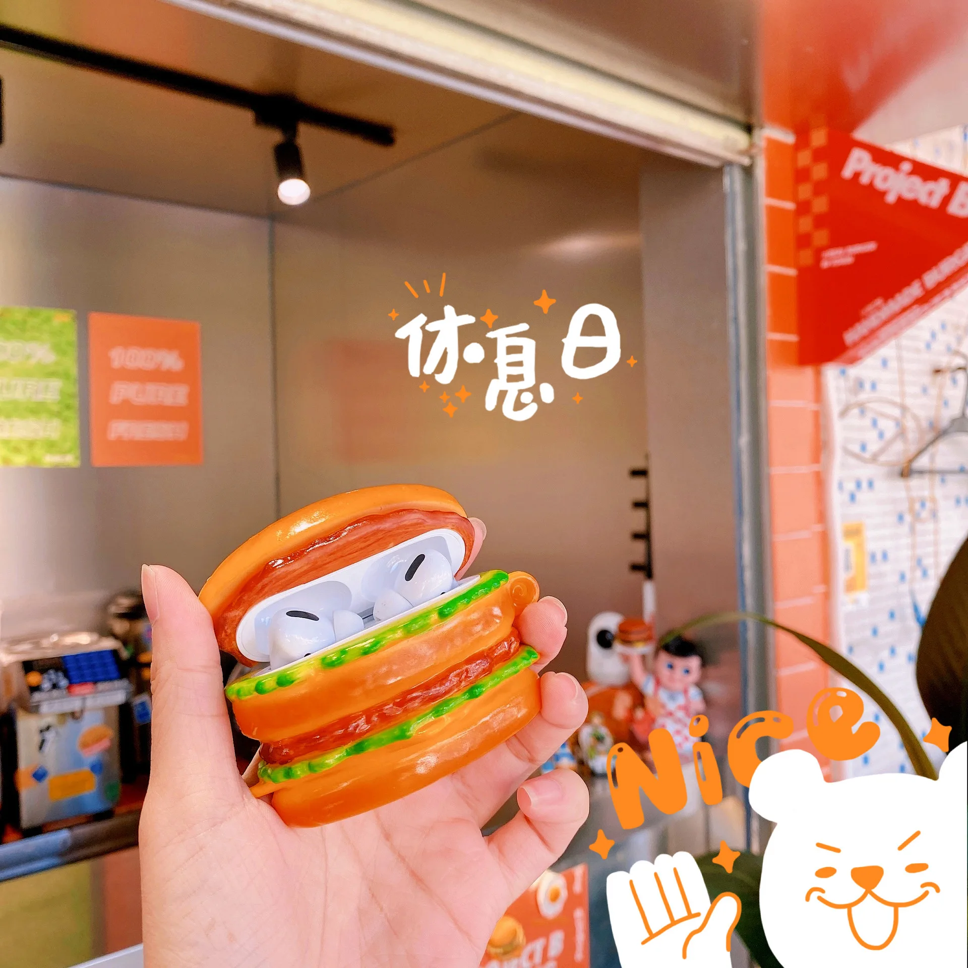 

New 2021 Headphone accessories spoof food 3D stereo hamburger wireless bluetooth headset protective case for AirPods 1 2 Pro