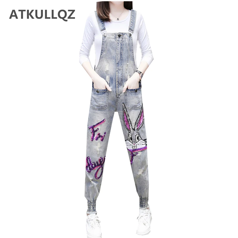Женские джинсовые комбинезоны с блестками ATKULLQZ демисезонные свободные брюки до