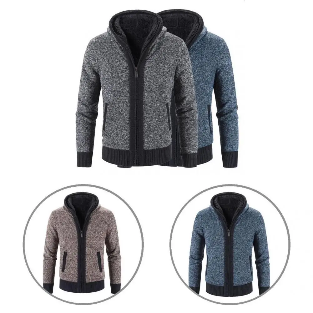 

Трикотажный кардиган с ребристым подолом, универсальная ветрозащитная мужская Трикотажная куртка с капюшоном и карманами, трикотажная кур...