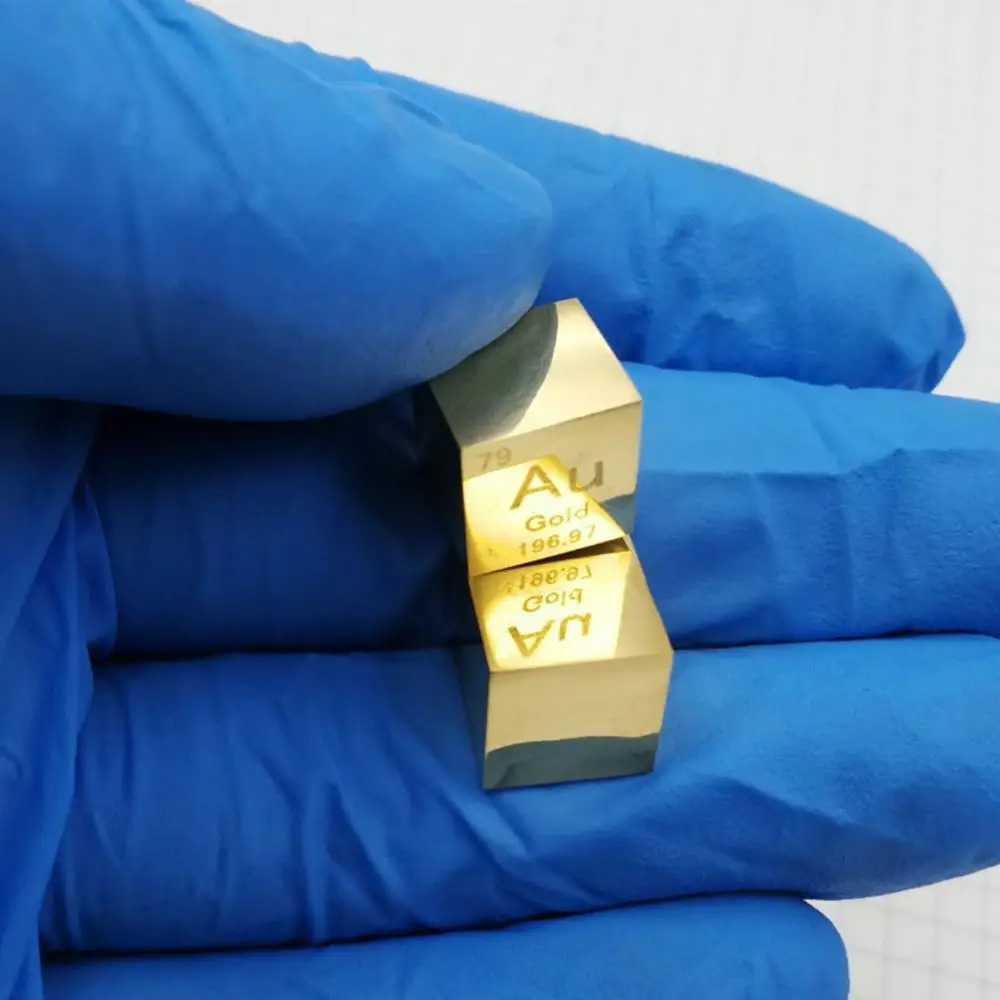 

10 x 10 x 10mm 6-sided Mirror Polished Metal Aurum Cube Periodic Table of Elements Cube For Study Lab Collection (AU99.99%)