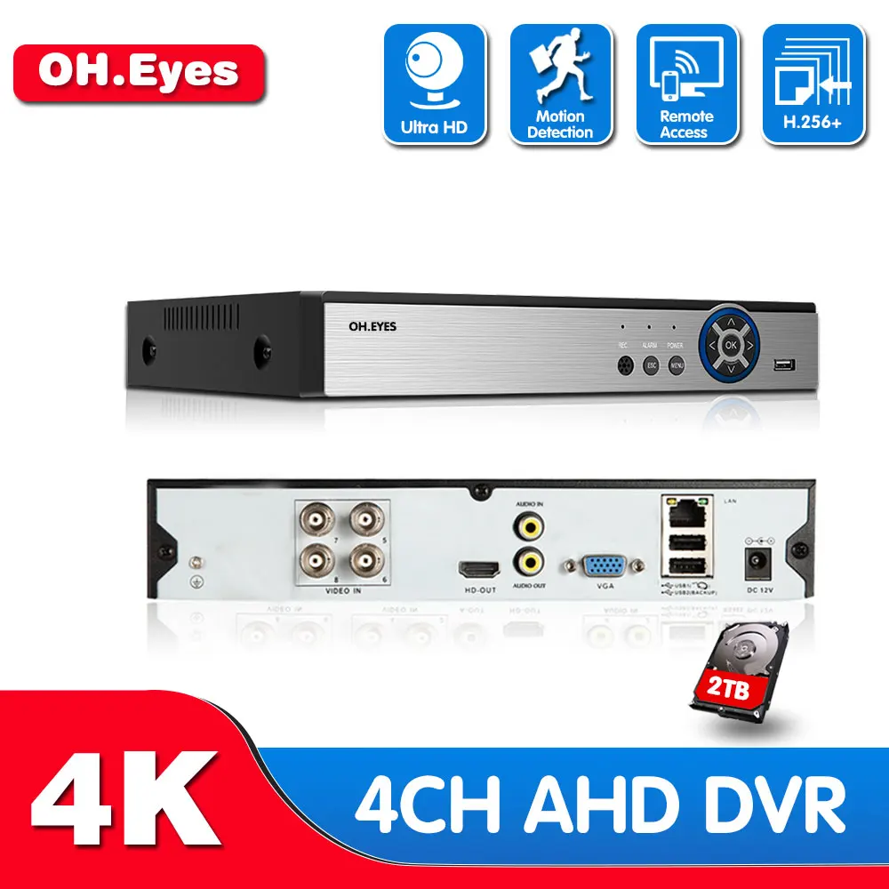 

H265 + 4K 8 Мп 4-канальный 6 в 1 Гибридный Wi-Fi TVi CVI NVR AHD CCTV DVR видеонаблюдение аудио-рекордер