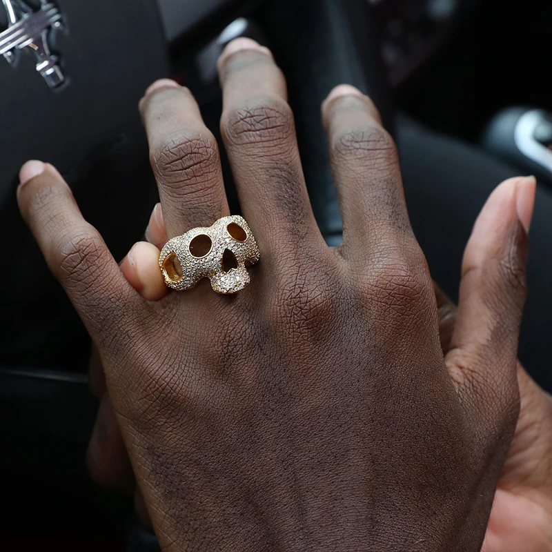 

DRIP ICE HIP Hop Classic CZ Cubic Zirconia Skull Rings Gold Silver Color Iced Out Charm Ring Men Personalize Trendy Jewelry Gift
