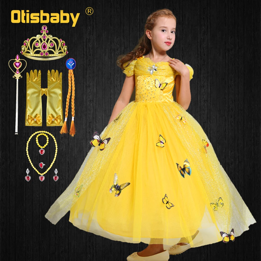 New Year Beauty Belle Princess Dress for Girls Christmas Carnival Birthday Party Prom Voile With Gloves Crown Velvet Cloak | Детская
