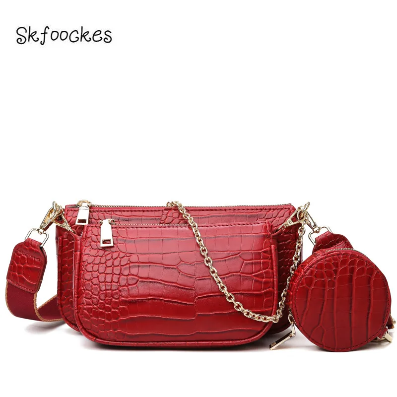 Сумка на цепочке Skfoockes с имитацией кожи крокодила новинка 2020 женская