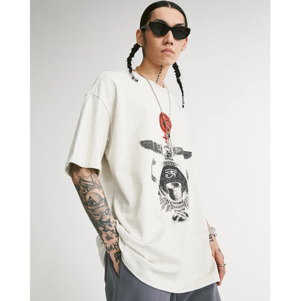 

EukaaRu Men's Fashion Cotton tshirt New Ins Leisure Personality Tribe Totem Print Short Sleeve T-shirt Women Oversized Tee Shirt