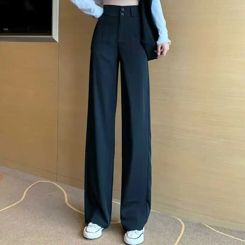 Брюки женские повседневные с завышенной талией свободные прямые брюки широкими