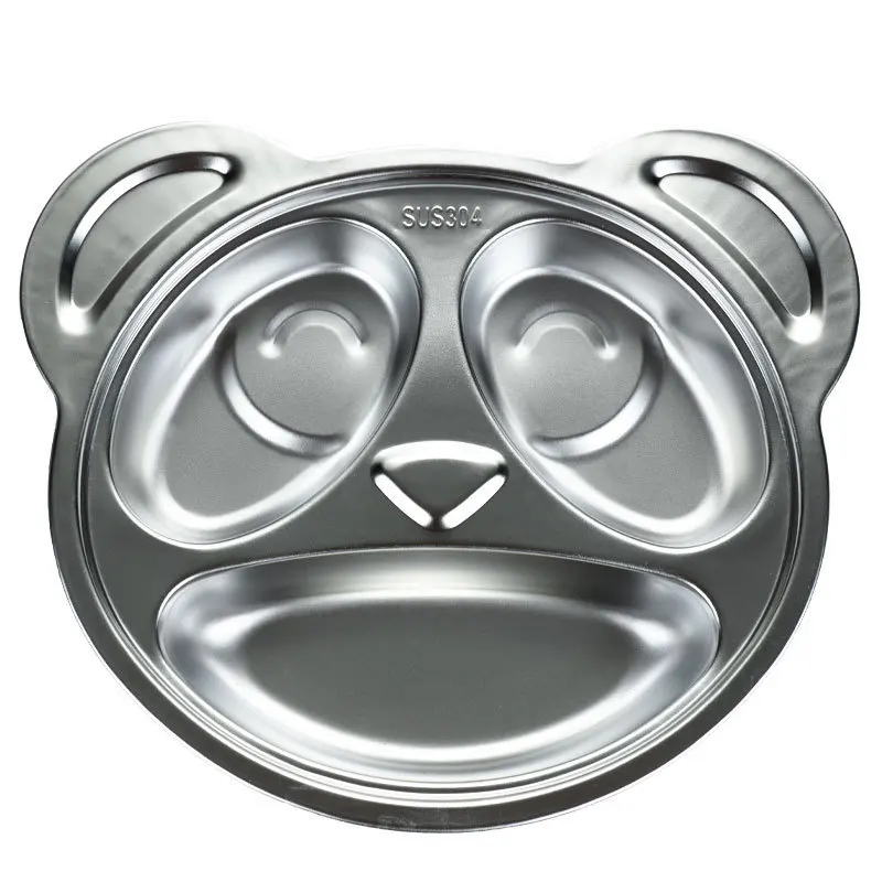 Обеденная тарелка из нержавеющей стали с мультяшной пандой и защитой от падения