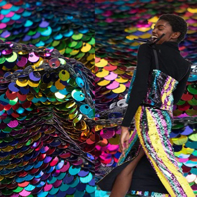 1 метр Реверсивный Русалка рыбьей чешуи 5 мм Блестки Ткань для рукоделия