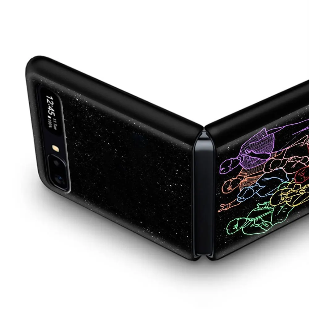 

Coque Case for Samsung Z Flip Pattern Hard Black Shell for Samsung Z Flip 5G Phone Cover Shell Fundas Cartoon Line Character