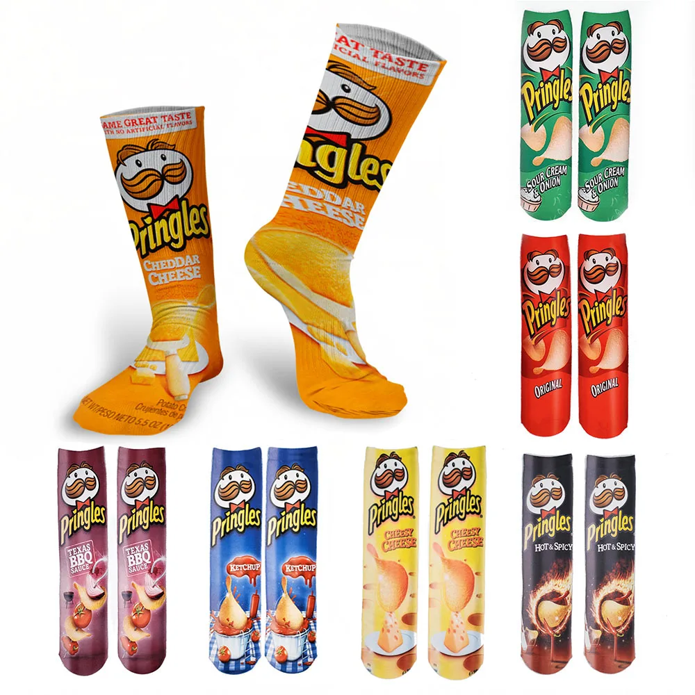 Kawaii Novelty 3D Printing Socks Men Women Cartoon Candy Potato Chips Puffed Food Happy Funny Cotton New Year Socks 2021 Gifts