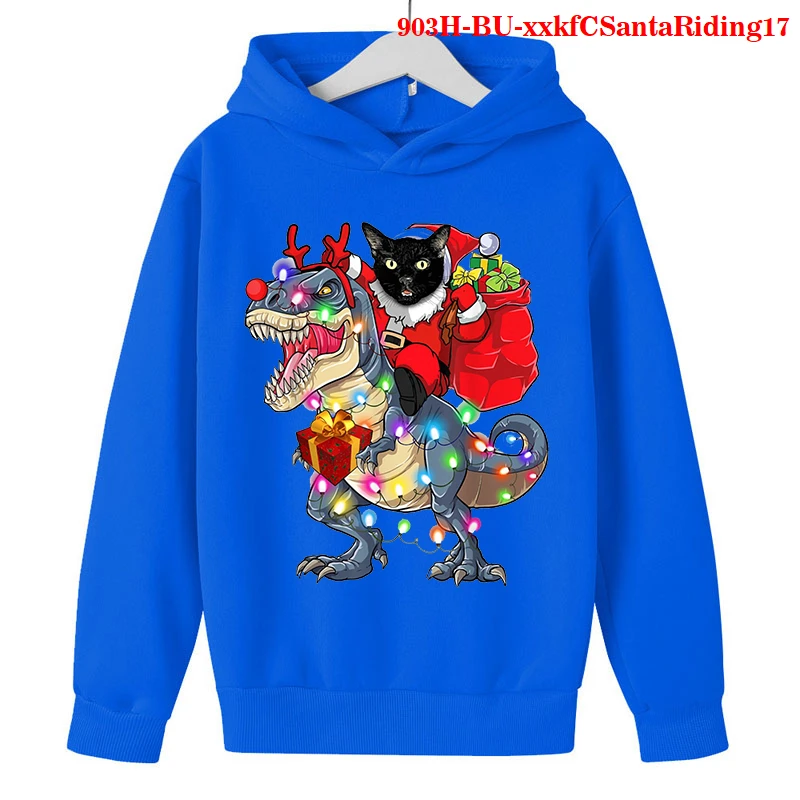 New Merry Christmas Sweater Cartoon Top Fleece Childrens funny Cat Clothes Kids Boy Girl 2-14 Years 2021 Clothes dinosaur Hoodie