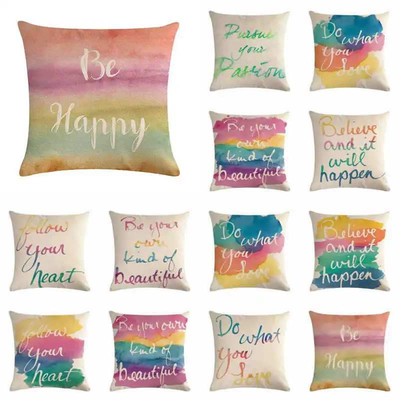 

Square Pillow Painted Font Word Pillow Cover Throw Pillow Case Sofa Cushion Cover Home Decor