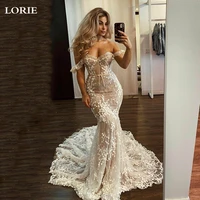 lorie champaagne mermaid wedding dress corset sweetheart neck bride dresses 3d lace off the shoulder bridal gowns 2022