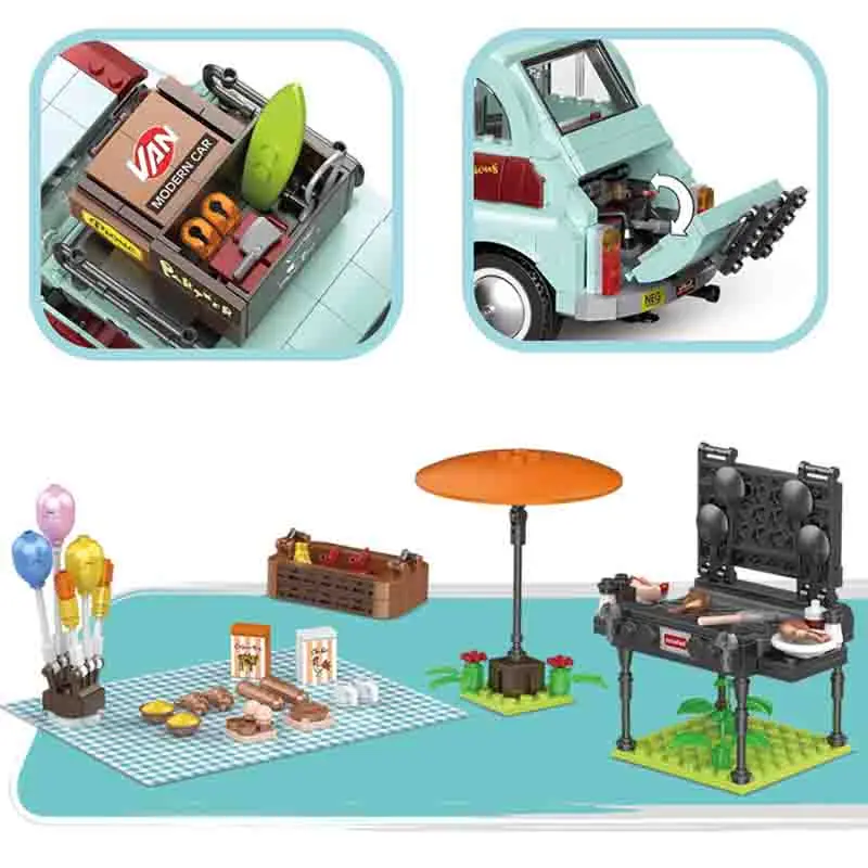 

NEW Moc Creator Ideal Tourist Picnic Car Trailer Tractor Diy Building Block Set Transport Children Educational Bricks Toys Gifts