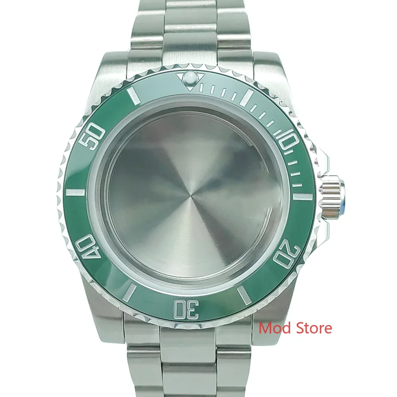 

330ft 10BAR 40mm Green Silver Printing Bezel Diver Watch Case And Bracelet Mods Fit ETA2836 Miyota8215 Mov't Seagull Sub Style