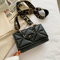 New Wide Strap Shoulder Bag Solid Square Crossbody Bags For Women Fashion Design Handbags Chain Female Cross Body