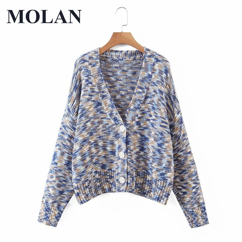 

Woman Knitted Sweater Autumn Winter Rainbow-Colored Single Breasted Buckle Long-Sleeved Loose-Fitting Female Chic Cardigan Coat