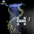 Душевая система M Boenn Music с дождевыми насадками, светодиодный смеситель для душа, термостатический клапан, матовый черныйхромированный кран для ванны