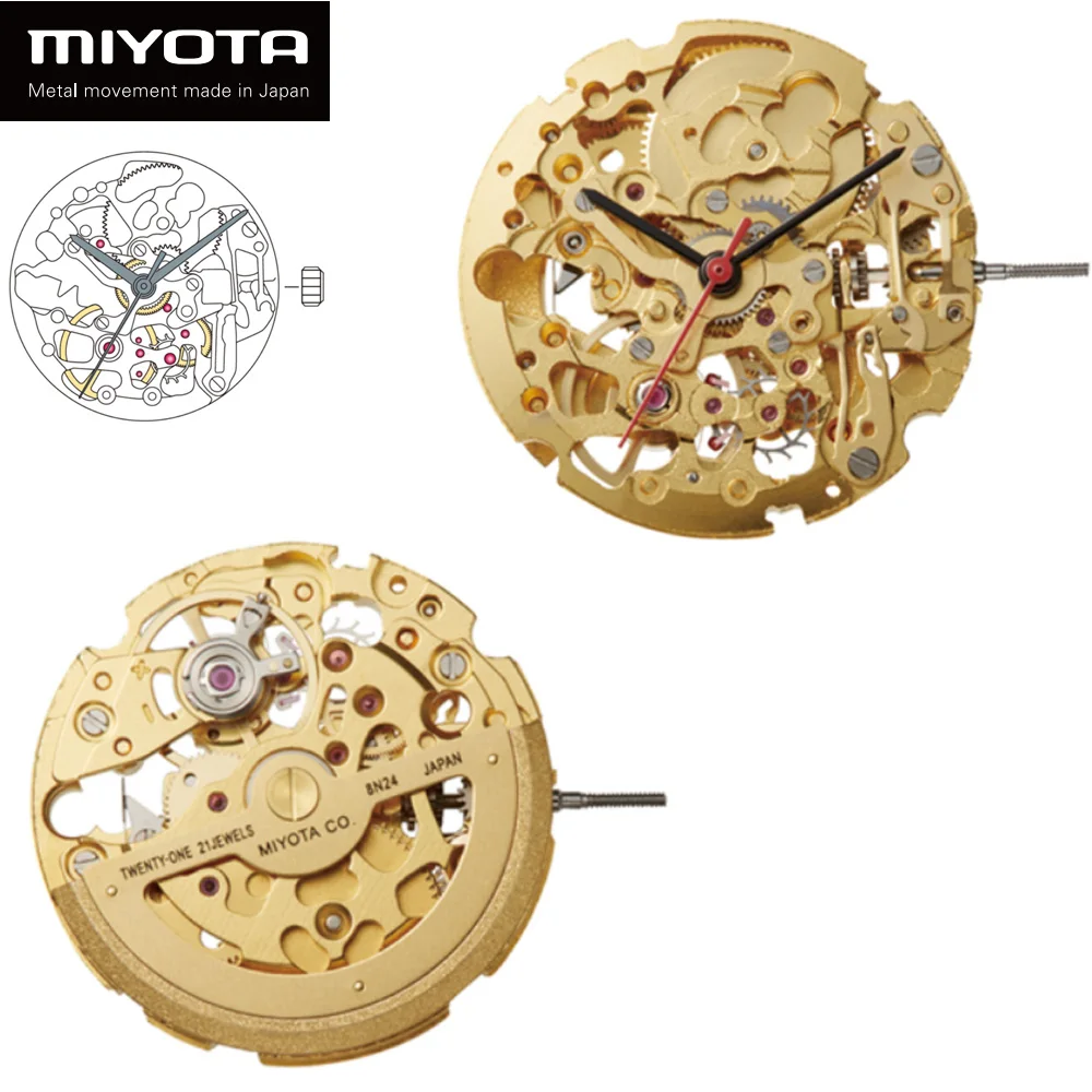 Оригинальные японские механические часы скелетоны Miyota 8N24 21 драгоценность