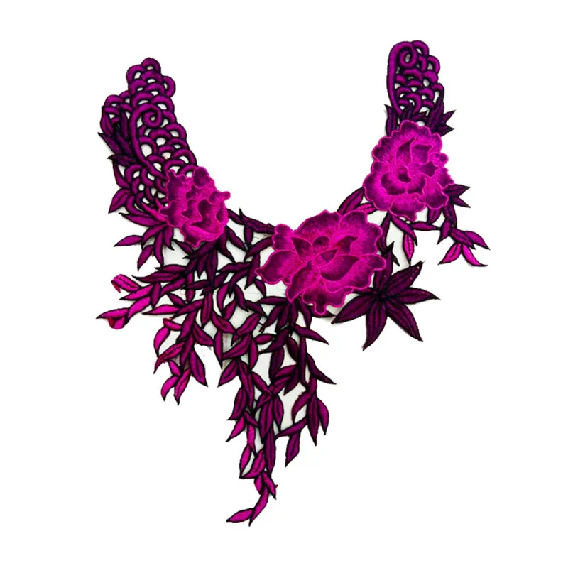 Dark Purple Модная вышитая кружевная ткань наклейки заплатка для одежды водорастворимые сетки воротник цветок новое поступление - Цвет: Dark Purple