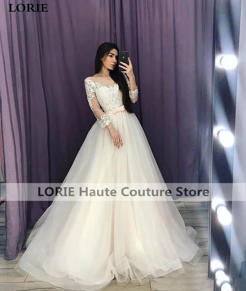 LORIE A Line Wedding Dresses 3/4 Long Sleeve Lace Princess Bride Gowns vestidos de novia Custom Made | Свадьбы и торжества