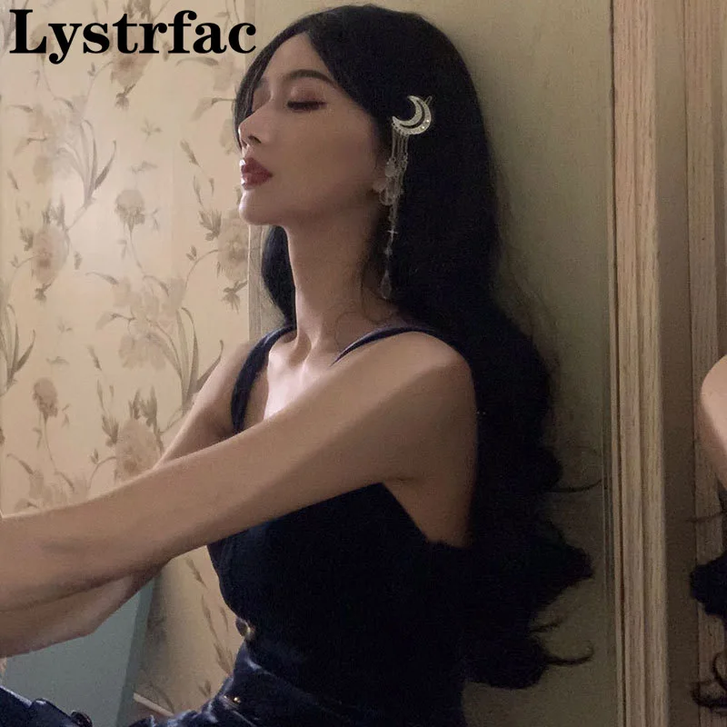 

Lystrfac Golden Sliver Alloy Star Moon Rhinestone Hairclip for Women Hairpin Hair Ornament Ladies Hairgrips Female Headwear