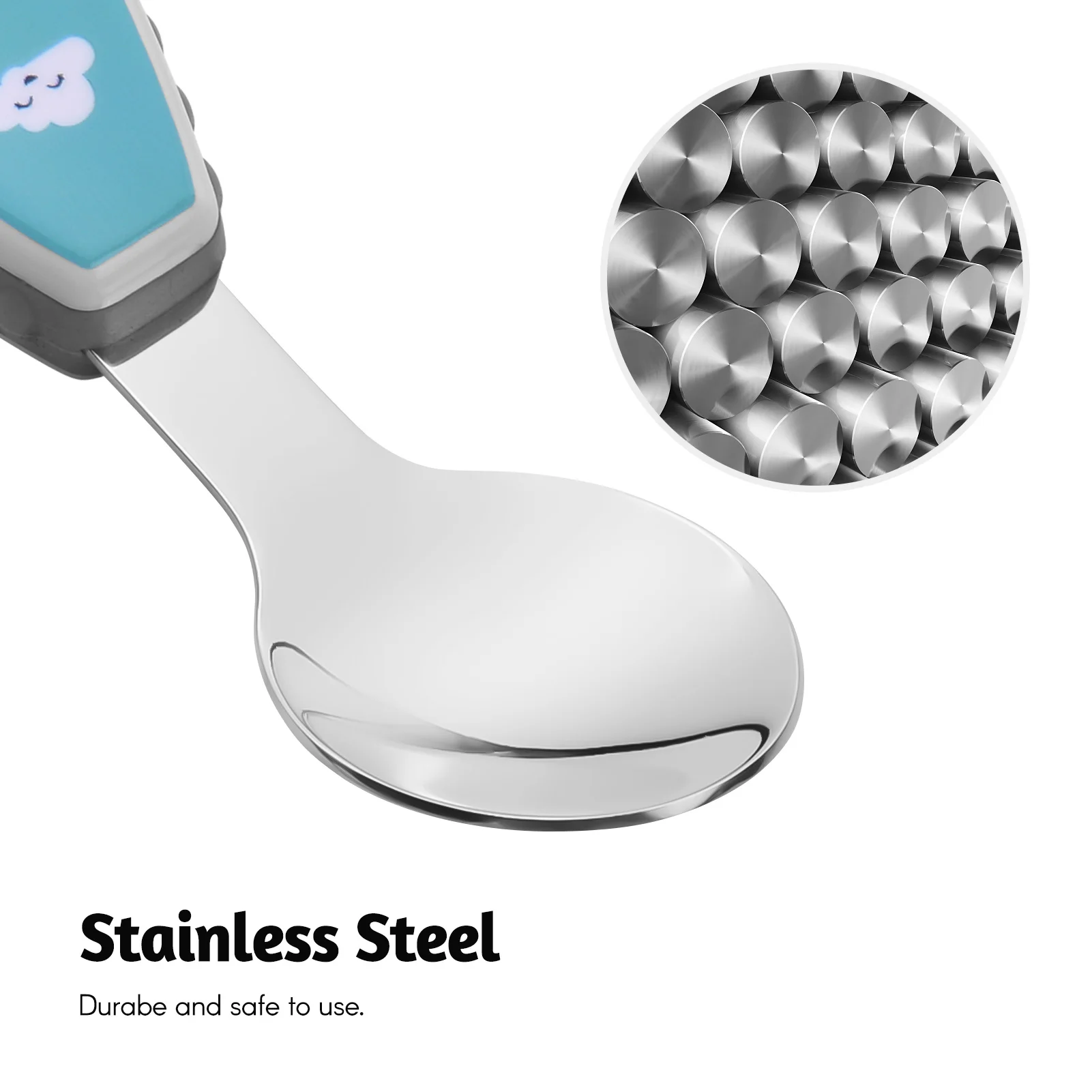 Cute Kids Spoon and Fork Set Stainless Steel & PP Material with Lovely Patterns for 12+ Month Toddlers Storage Case |