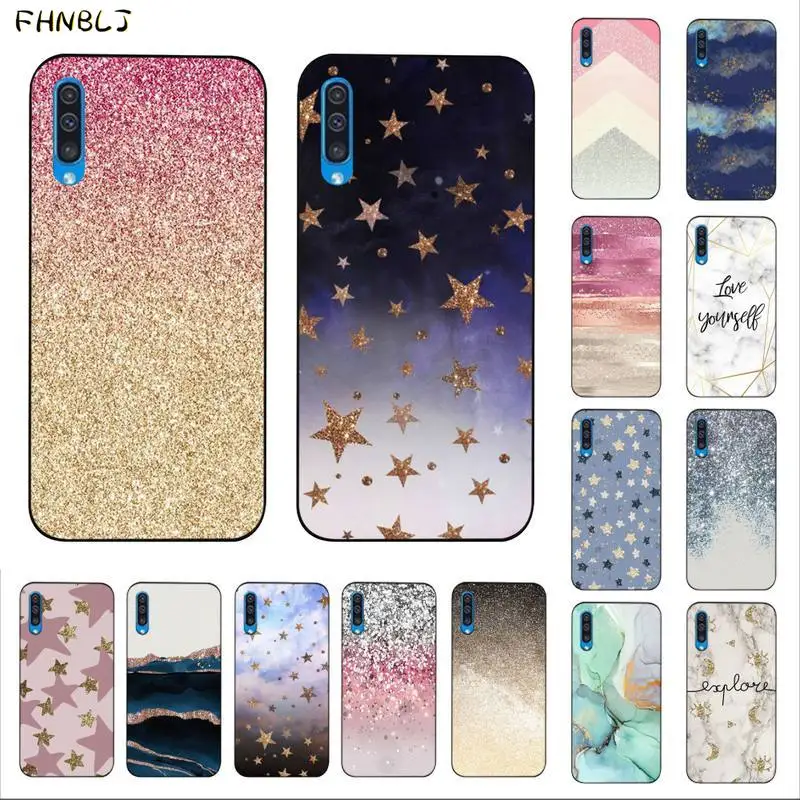 Мягкий чехол для телефона FHNBLJ золотистый розовый с мраморным блеском фото на