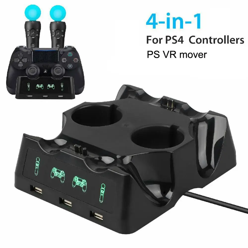 Зарядная док станция для контроллера PS4 4 в 1 подставка Playstation PSVR Move Quad зарядное