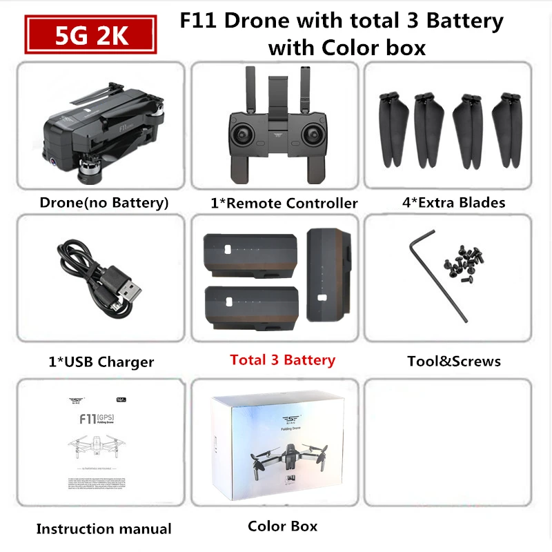 2K 3B Color Box SJRC F11 PRO Дрон с GPS 2K Квадрокоптер с камерой бесщеточный Квадрокоптер 28 минут летающее время складной Дрон VS SG906 B4W - Цвет: 2K 3B Color Box