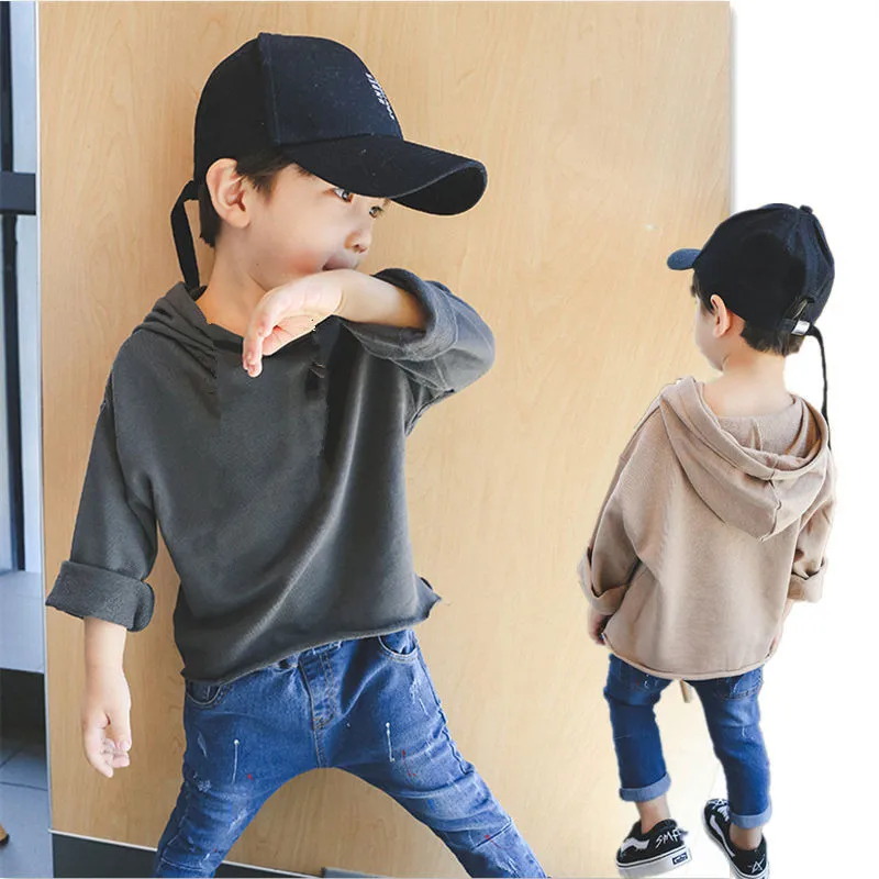 Спортивный костюм толстовка топы для маленьких мальчиков и девочек однотонные