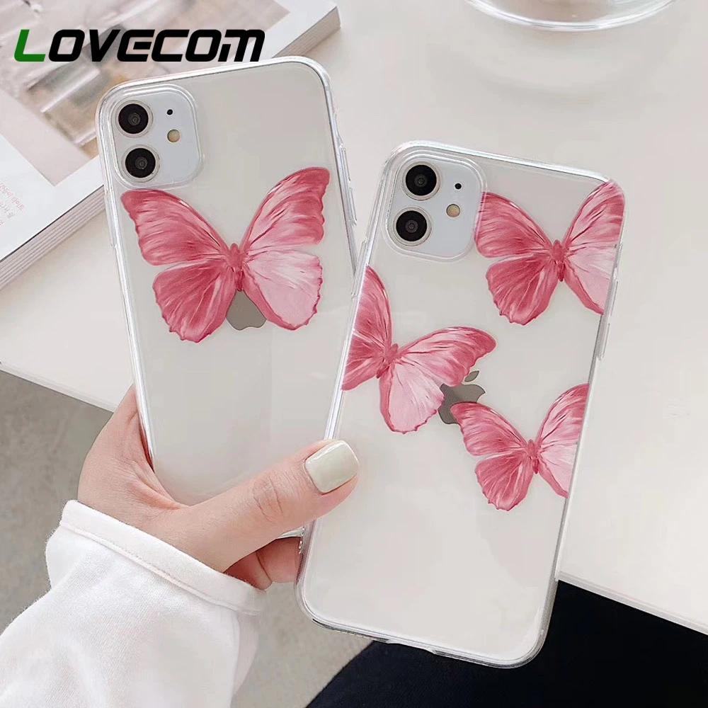 Чехол для телефона LOVECOM Blue Butterfly iPhone 12 Mini 11 Pro Max XR XS 7 8 Plus X прозрачный Ультратонкий