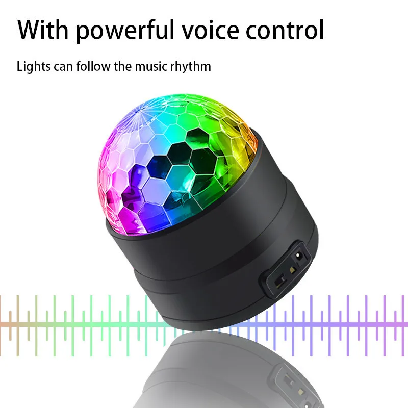 Светодиодный светильник для автомобиля, Rgb, диско-шар, 5 В, зарядка через Usb, магический шар, светильник, звук, активация, поворот, семейный Ktv, для рождественской вечеринки, Dj светильник