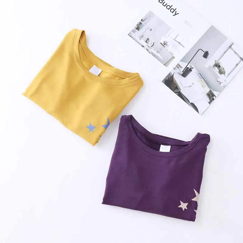 Женский пижамный комплект с принтом в виде звезд хлопковая одежда для сна