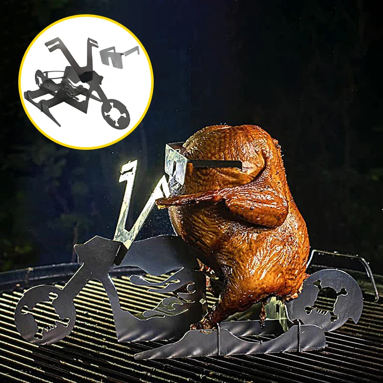 ZK30 Flaming Bike Beer Can Chicken Roast Stand Stainless Steel Chicken Roasting Rack BBQ Accessories Tools for Grill Oven