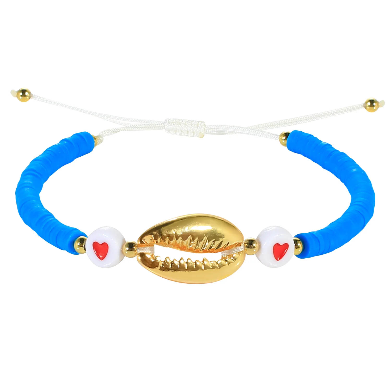 

KELITCH Blue Beaded Women Bracelets Shell Jewelry Charm Heart Printing Bracelet For Girls Polymer Clay Wholesale Beach Fashion