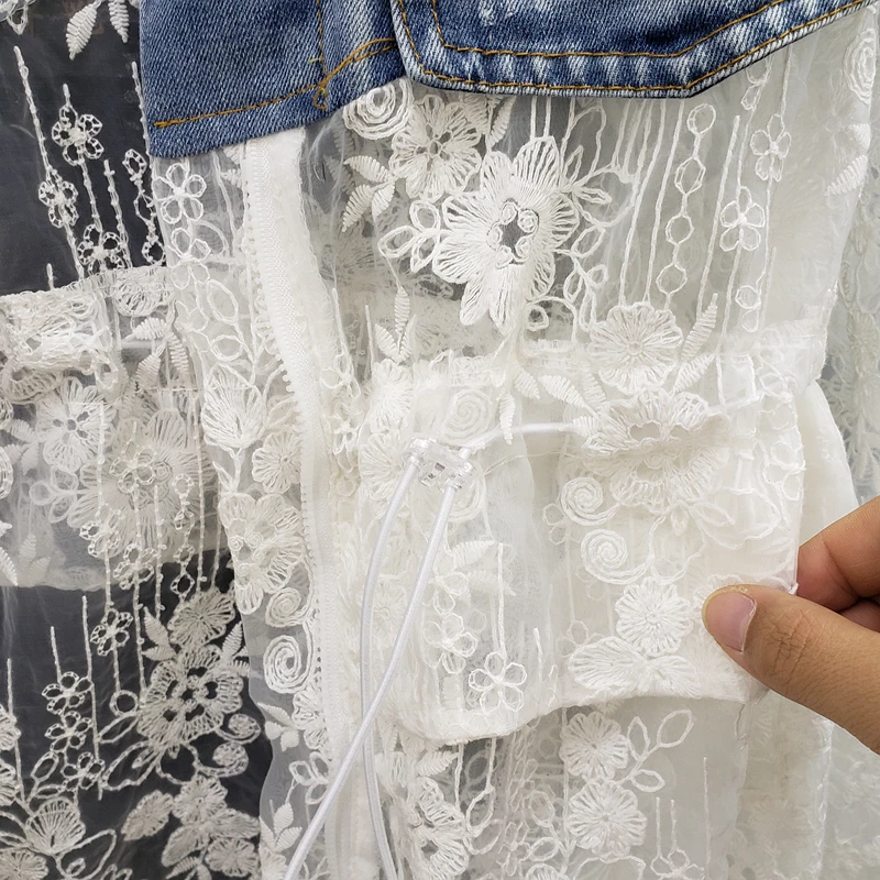 

Women's Denim Jacket Lace Jacket 2020 Spring Summer Elegant Lace Jeans Coat Fashion Ladies Jackets Mujer